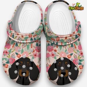 Floral Dachshund Clogs - Cute Wiener Dog Print Shoes - Image 3