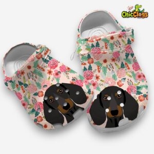 Floral Dachshund Clogs - Cute Wiener Dog Print Shoes - Image 4