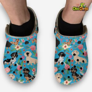 Floral Dachshund Clogs - Wiener Dog Print Shoes - Image 1