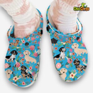 Floral Dachshund Clogs - Wiener Dog Print Shoes - Image 2
