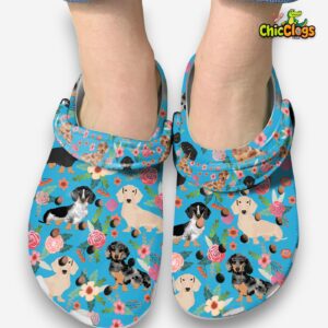 Floral Dachshund Clogs - Wiener Dog Print Shoes - Image 3