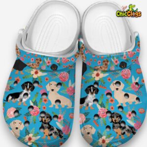 Floral Dachshund Clogs - Wiener Dog Print Shoes - Image 4
