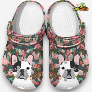 Floral French Bulldog Clogs - Cute Dog Print Shoes - Image 1