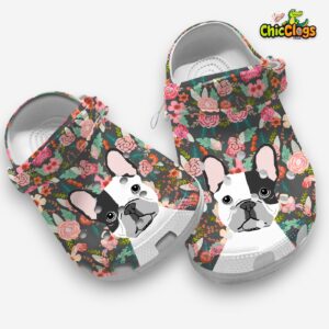 Floral French Bulldog Clogs - Cute Dog Print Shoes - Image 2