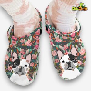 Floral French Bulldog Clogs - Cute Dog Print Shoes - Image 3