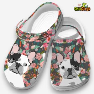Floral French Bulldog Clogs - Cute Dog Print Shoes - Image 4
