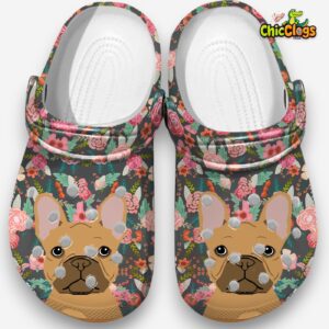 Floral French Bulldog Clogs - Women's & Men's Garden Shoes - Image 1