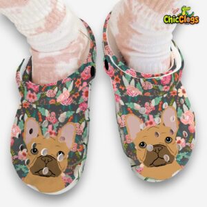 Floral French Bulldog Clogs - Women's & Men's Garden Shoes - Image 3