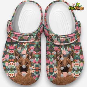 Floral German Shepherd Clogs - Dog Print Shoes - Image 1