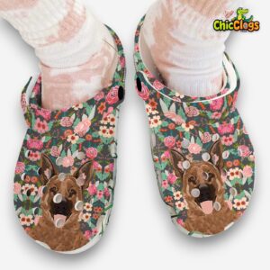 Floral German Shepherd Clogs - Dog Print Shoes - Image 3