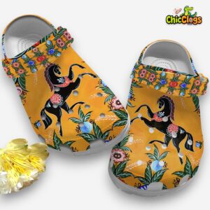 Floral Horse Clogs - Women's Black Slip On Shoes - Image 3