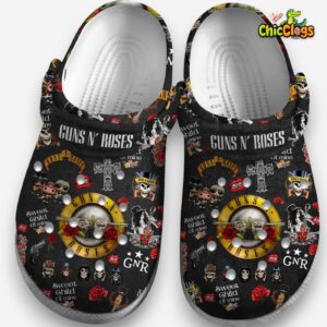 Gun & Roses Halloween Crocs - Black Classic Clogs - Image 2