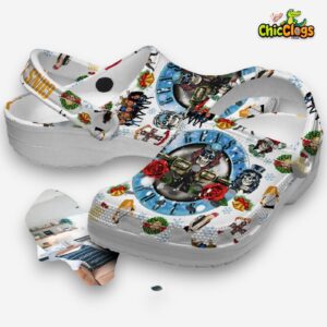 Gun Roses Christmas Crocs - White Classic Clogs - Image 1