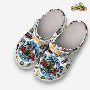 Gun Roses Christmas Crocs - White Classic Clogs - Image 2