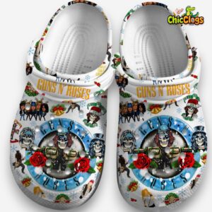 Gun Roses Christmas Crocs - White Classic Clogs - Image 3
