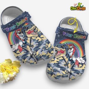 Unicorn Riding Dinosaur Classic Crocs For Men, Women, Kids - Image 2