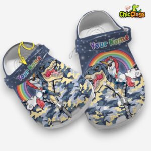 Unicorn Riding Dinosaur Classic Crocs For Men, Women, Kids - Image 4