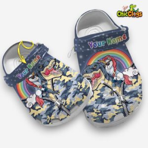 Unicorn Riding Dinosaur Classic Crocs For Men, Women, Kids - Image 5