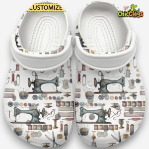 Vintage Sewing Artwork Classic Crocs For Men, Women, Kids - Image 1