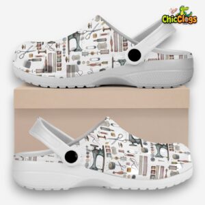 Vintage Sewing Artwork Classic Crocs For Men, Women, Kids - Image 2