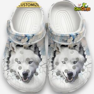 White Wolf Animal Classic Crocs For Men, Women, Kids - Image 2