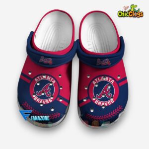 Atlanta Braves Classic Crocs - Red Navy MLB Design Footwear - Image 1