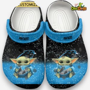 Baby Yoda And Carolina Panthers NFL Sport Classic Crocs For Men, Women, Kids - Image 2