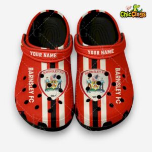 Barnsley F.C. Printed Pattern Football Crocs Clogs - League One Design - Image 1
