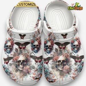 Butterfly And Skull Halloween Classic Crocs For Men, Women, Kids - Image 2