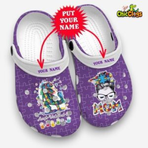 Custom Name Autism Awareness Day Autism Mom T Rex Puzzle Pieces Crocband Clog Shoes - Image 1
