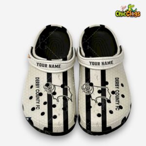 Derby County League One Printed Pattern Crocs Clogs - Stylish Football Footwear - Image 1