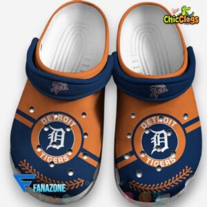 Detroit Tigers Classic Orange & Navy Crocs - MLB Printed Design Footwear - Image 1