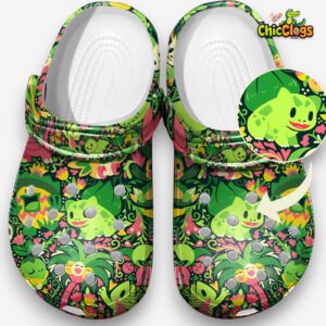Grass Type Pokemon Pattern Clogs, Green Clogs - Image 2