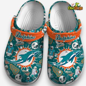 Miami Dolphins Printed Pattern Clogs - NFL Design Crocs - Image 1