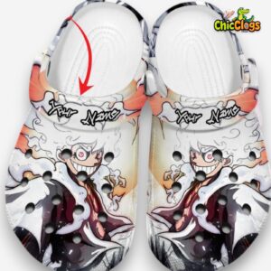 One Piece Gear5 Designed Custom Name White Clogs - Image 1