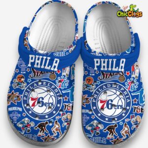 Philadelphia 76ers Printed Pattern Crocs Clogs - NBA Basketball Design - Image 2