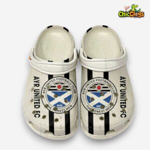 Printed Ayr United FC SPFL Crocs Clogs - Stylish Football Design Footwear - Image 1