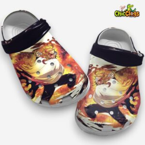 Rengoku With Flame Breathing Unisex Crocs, Kimetsu No Yaiba Clogs - Image 2