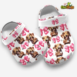 Adorable Dachshund & Pink Ribbons White Clogs Ideal Gift For Dog Lover - Image 3