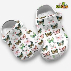 Beautiful Butterfly Pattern White Crocs For Kids & Adults - Image 3
