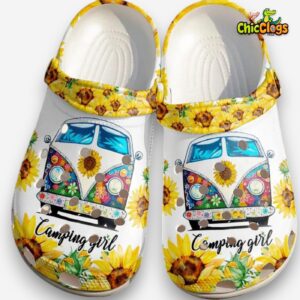 Camping Girl Hippie Car And Sunflower Colorful Clogs - Image 1