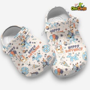 Celebrating Happy Birthday With Bluey Cute Beige 3D Printed Classic Crocs Shoes - Image 3
