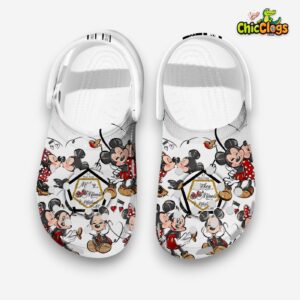 Classic Lovely Mickey And Minnie Mouse White Cartoon 3D Printed Classic Crocs Shoes - Image 1