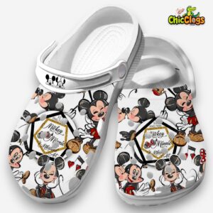 Classic Lovely Mickey And Minnie Mouse White Cartoon 3D Printed Classic Crocs Shoes - Image 2