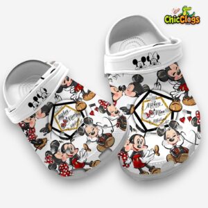 Classic Lovely Mickey And Minnie Mouse White Cartoon 3D Printed Classic Crocs Shoes - Image 3