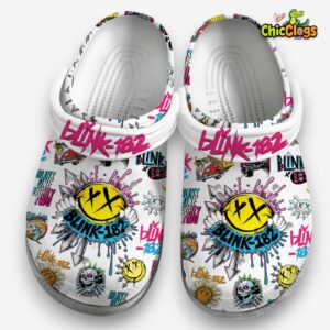 Colorful Blink 182 Music White 3D Printed Classic Crocs Shoes - Image 1