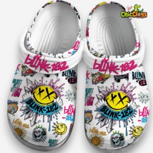 Colorful Blink 182 Music White 3D Printed Classic Crocs Shoes - Image 2