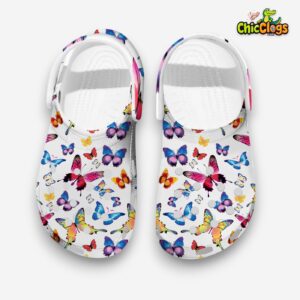 Colorful Butterfly Pattern Crocs For Kids & Adults - Image 1