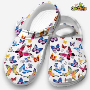 Colorful Butterfly Pattern Crocs For Kids & Adults - Image 2
