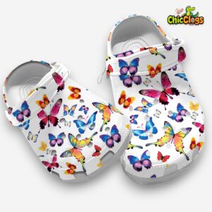 Colorful Butterfly Pattern Crocs For Kids & Adults - Image 3